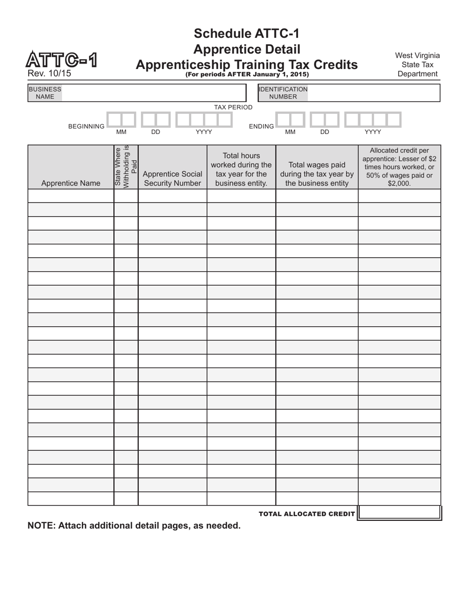 Schedule ATTC-1 Apprenticeship Training Tax Credits (For Periods After January 1, 2015) - West Virginia, Page 4