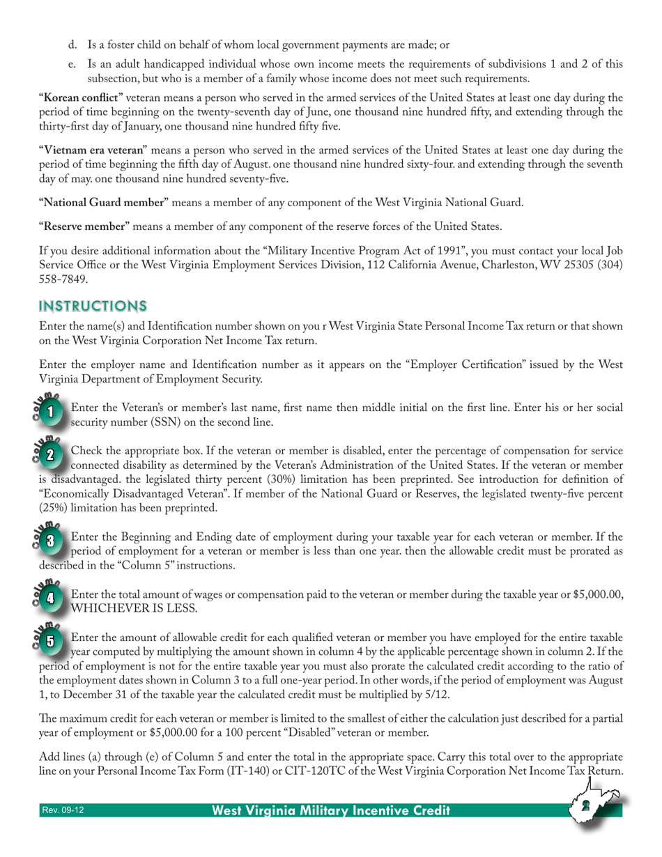 Schedule J West Virginia Military Incentives Credit - West Virginia, Page 3