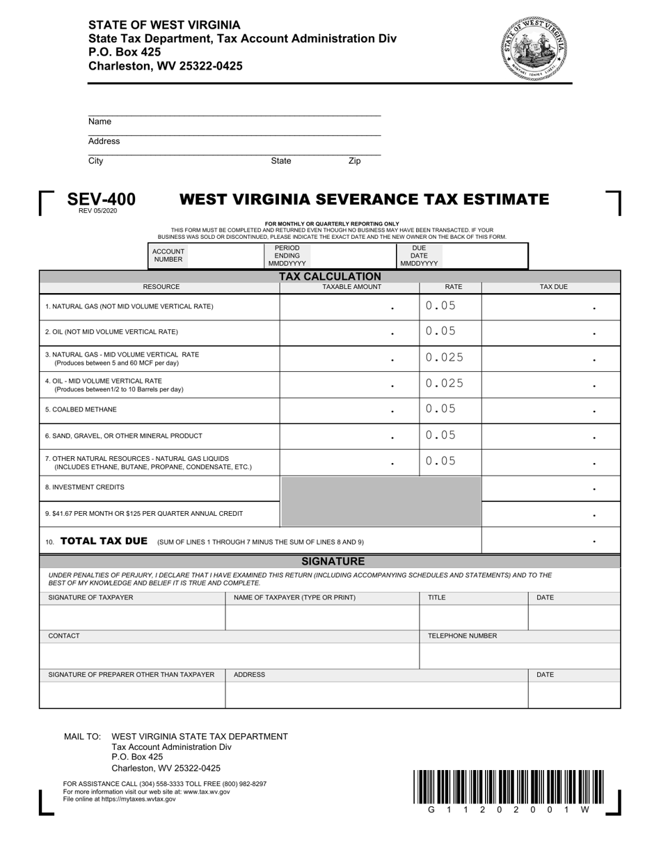 Form SEV-400 West Virginia Severance Tax Estimate - West Virginia, Page 1