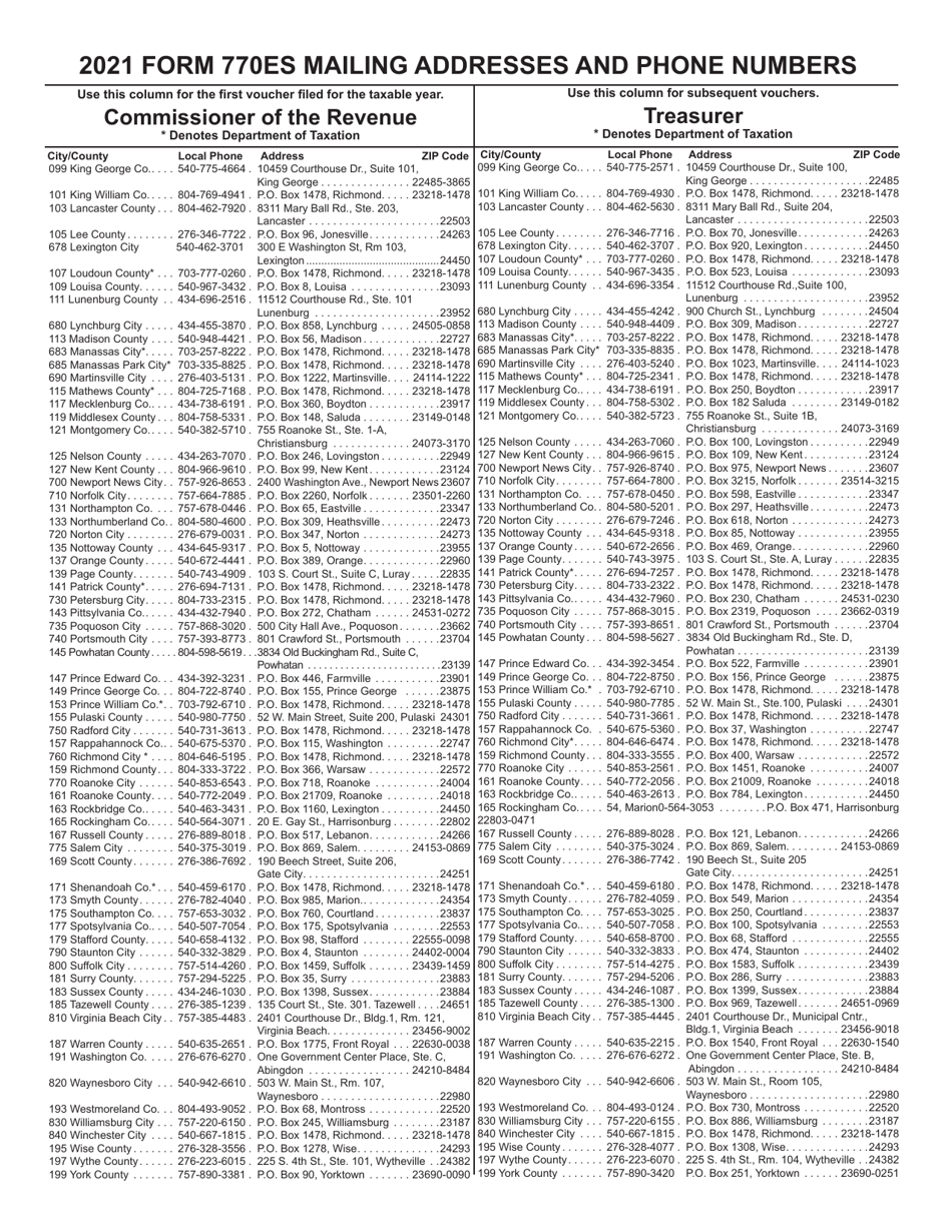 Form 770ES Virginia Estimated Payment Vouchers for Estates, Trusts and Unified Nonresidents - Virginia, Page 8