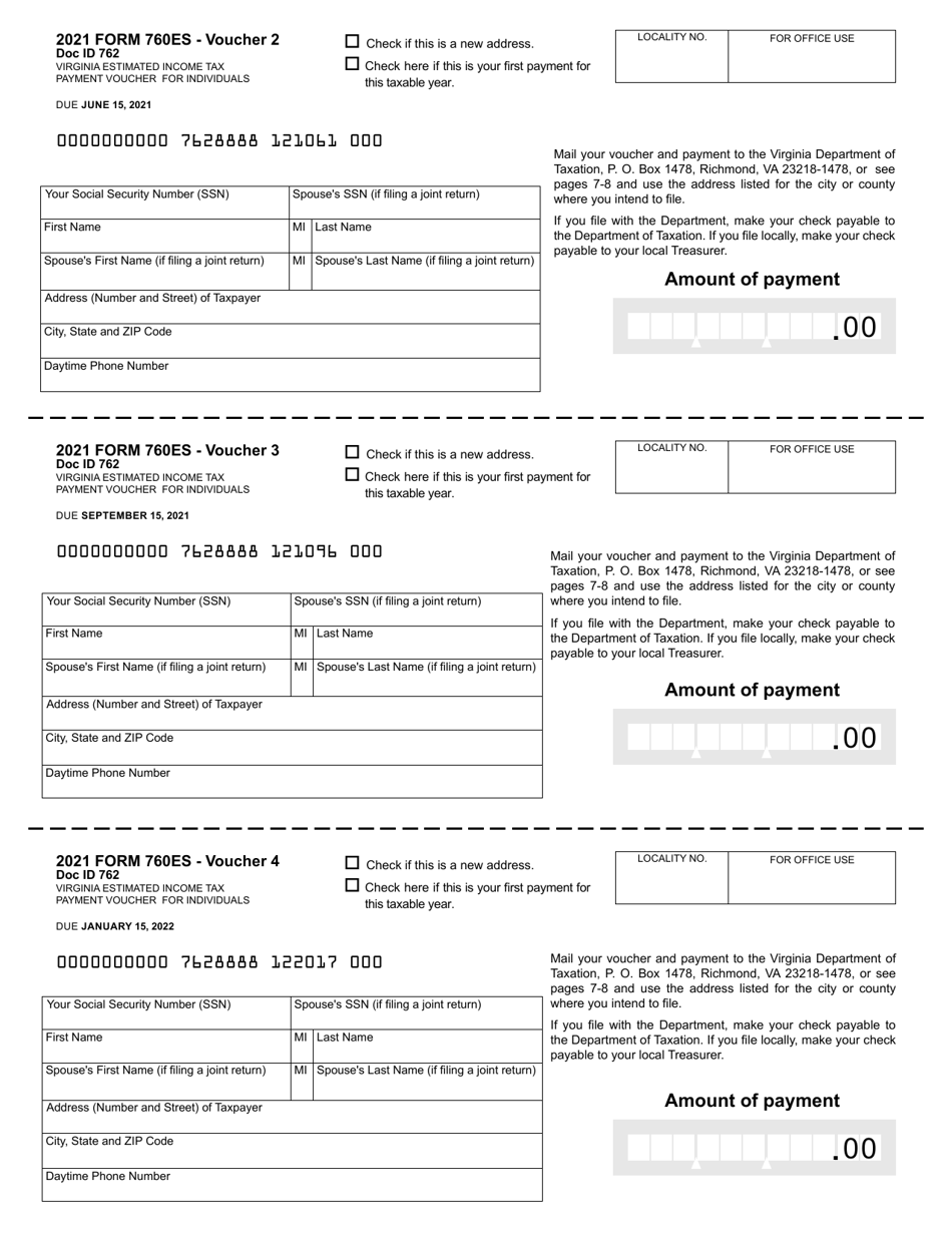 Form 760ES Virginia Estimated Income Tax Payment Vouchers for Individuals - Virginia, Page 5