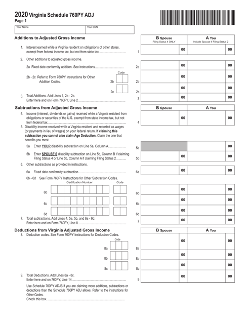 Schedule 760PY ADJ 2020 Printable Pdf