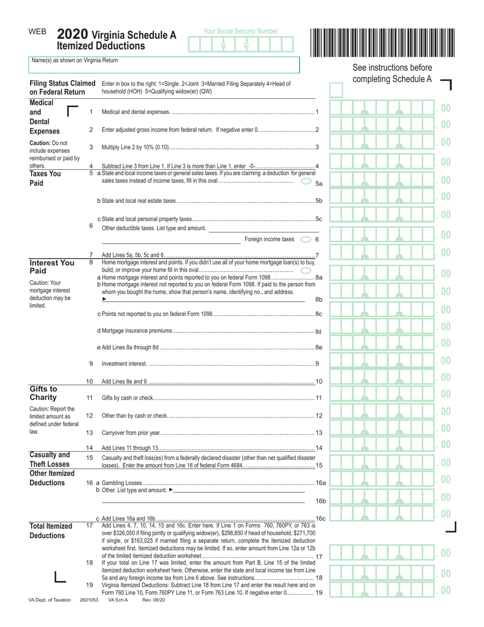 2020 Virginia Virginia Itemized Deductions - Fill Out, Sign Online and