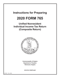 Instructions for Form 765 Unified Nonresident Individual Income Tax Return (Composite Return) - Virginia