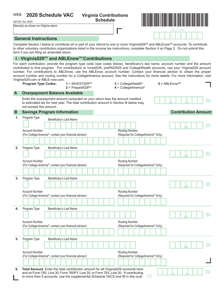 Schedule VAC Virginia Contributions Schedule - Virginia, Page 1