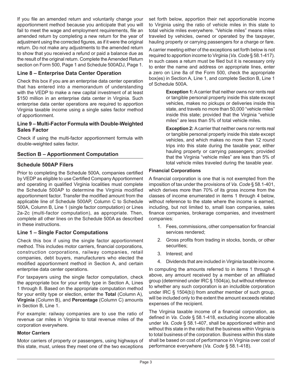 Instructions for Schedule 500A Corporation Allocation and Apportionment of Income - Washington, Page 3