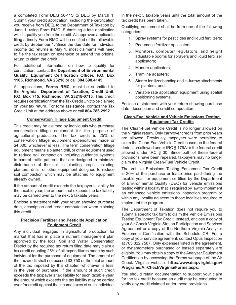 Instructions for Schedule CR Credit Computation Schedule - Virginia, Page 3