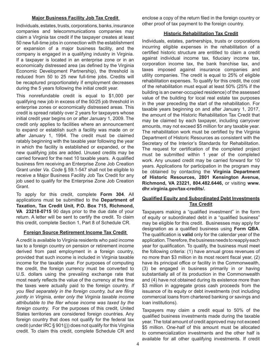 Instructions for Schedule CR Credit Computation Schedule - Virginia, Page 4