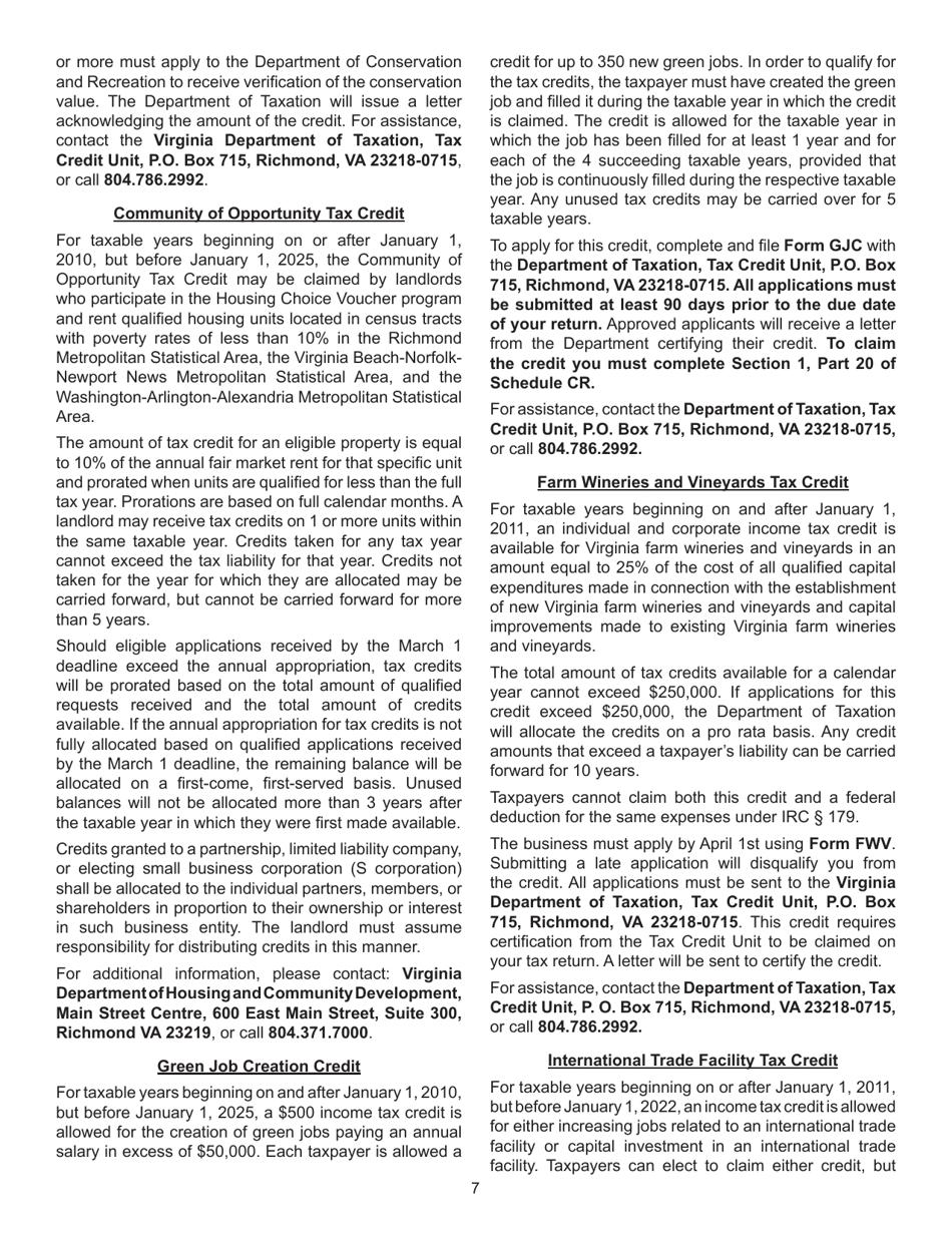 Instructions for Schedule CR Credit Computation Schedule - Virginia, Page 7
