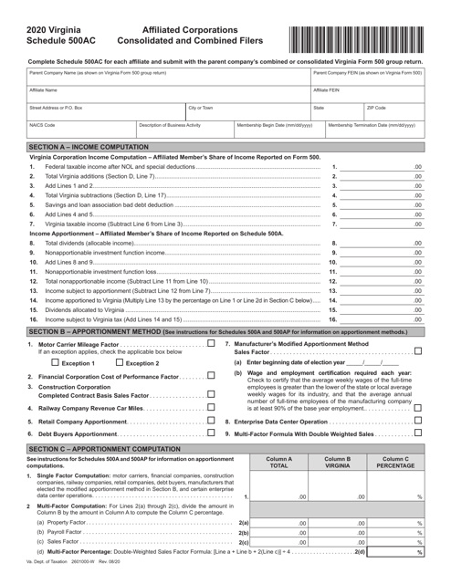 Schedule 500AC 2020 Printable Pdf