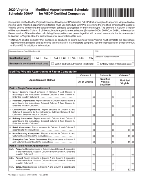 Schedule 500AP 2020 Printable Pdf