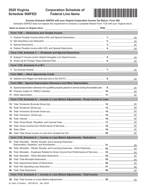 Schedule 500FED 2020 Printable Pdf