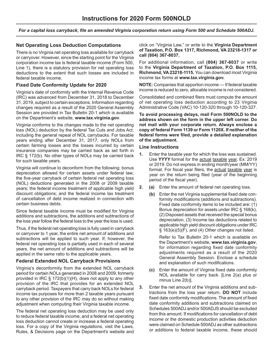 Form 500NOLD Corporation Application for Refund Carryback of Net Operating Loss - Virginia, Page 2