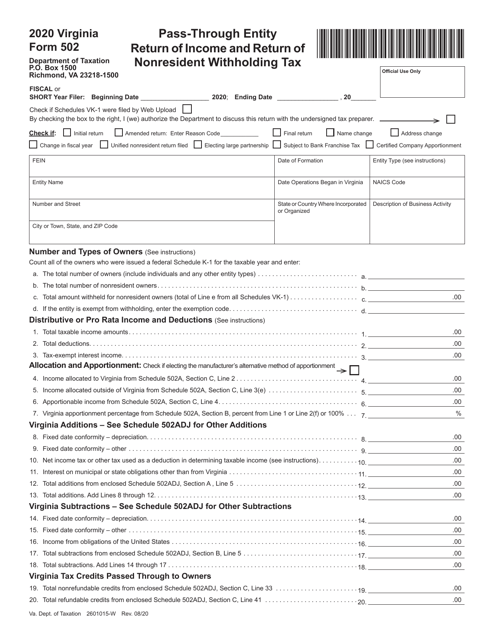 Form 502 2020 Printable Pdf