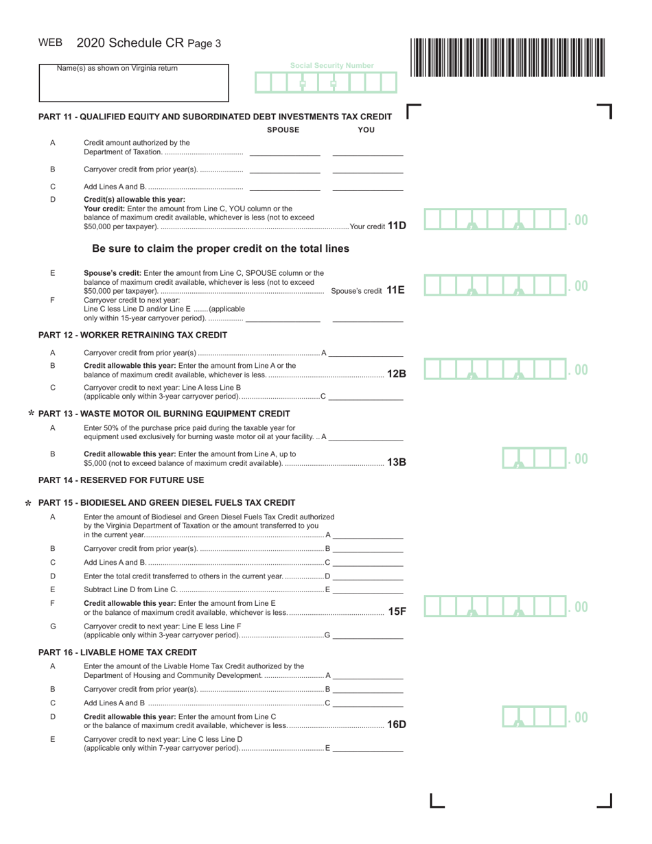 Schedule CR Credit Computation Schedule - Virginia, Page 3