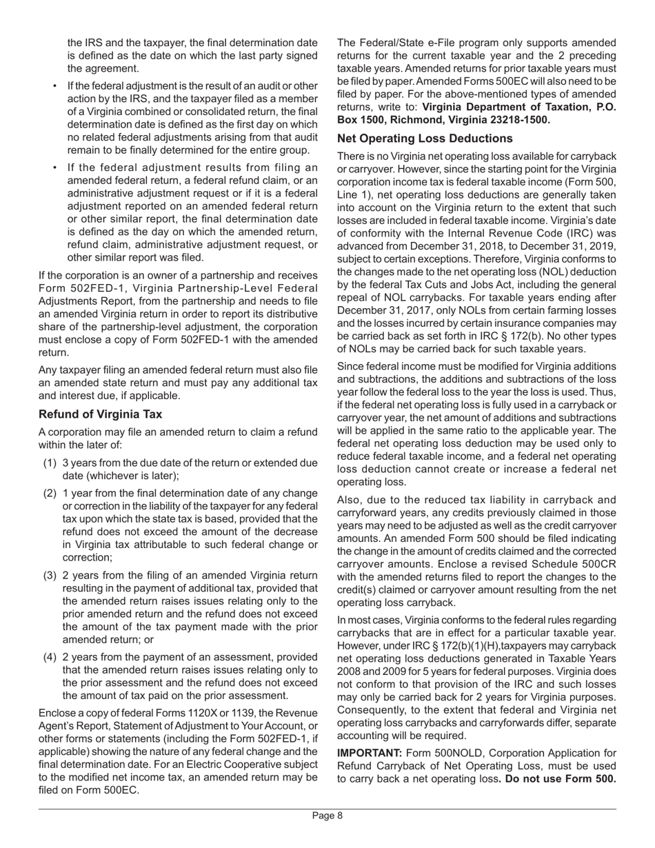 Instructions for Form 500 Virginia Corporation Income Tax Return - Virginia, Page 12