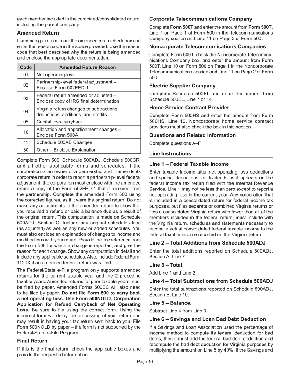 Instructions for Form 500 Virginia Corporation Income Tax Return - Virginia, Page 14