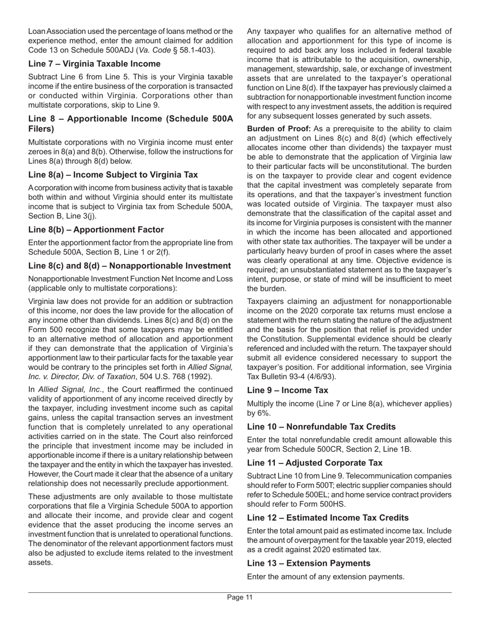 Instructions for Form 500 Virginia Corporation Income Tax Return - Virginia, Page 15