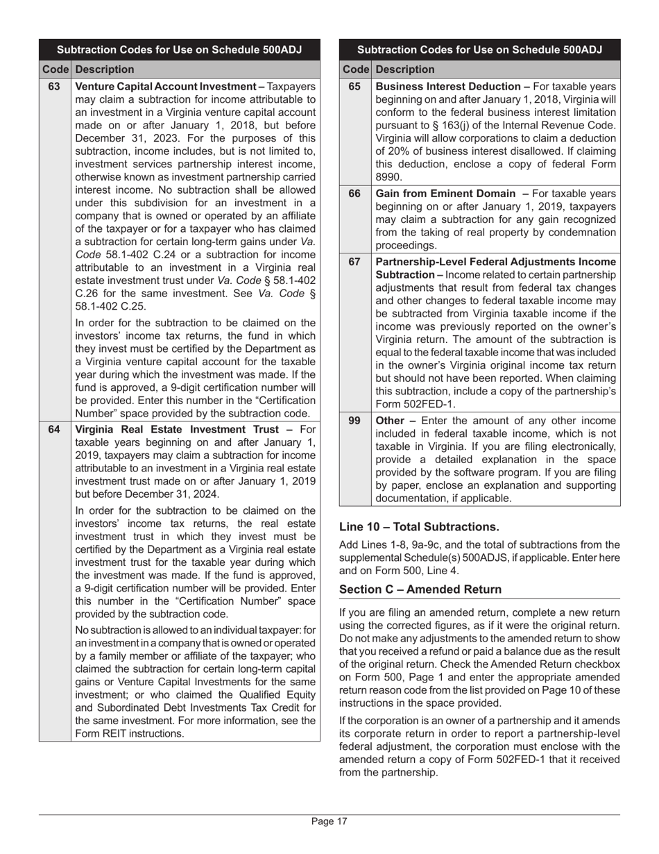 Instructions for Form 500 Virginia Corporation Income Tax Return - Virginia, Page 21