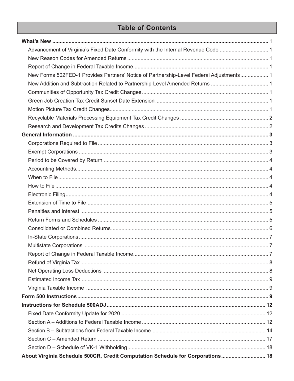 Instructions for Form 500 Virginia Corporation Income Tax Return - Virginia, Page 3
