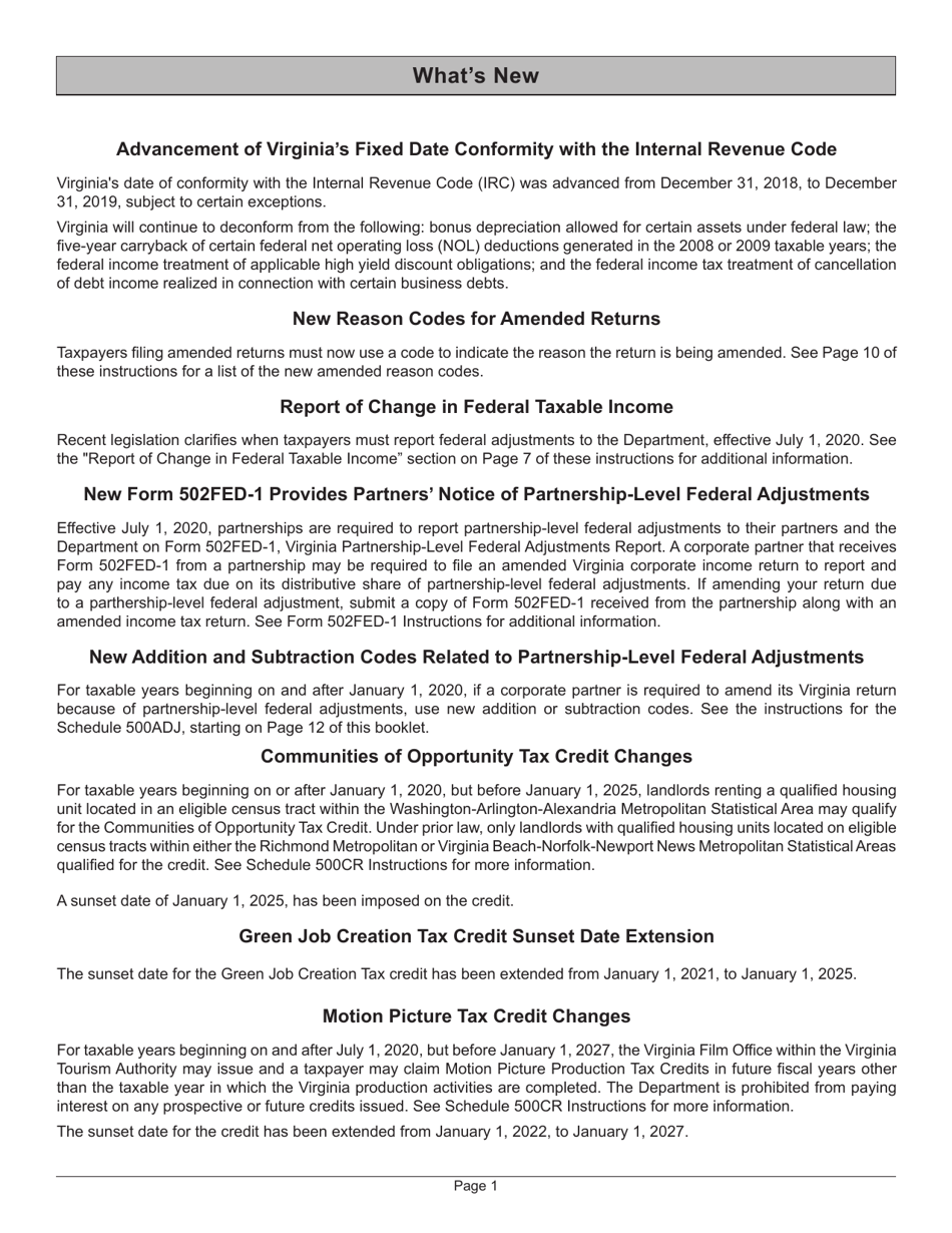 Instructions for Form 500 Virginia Corporation Income Tax Return - Virginia, Page 5