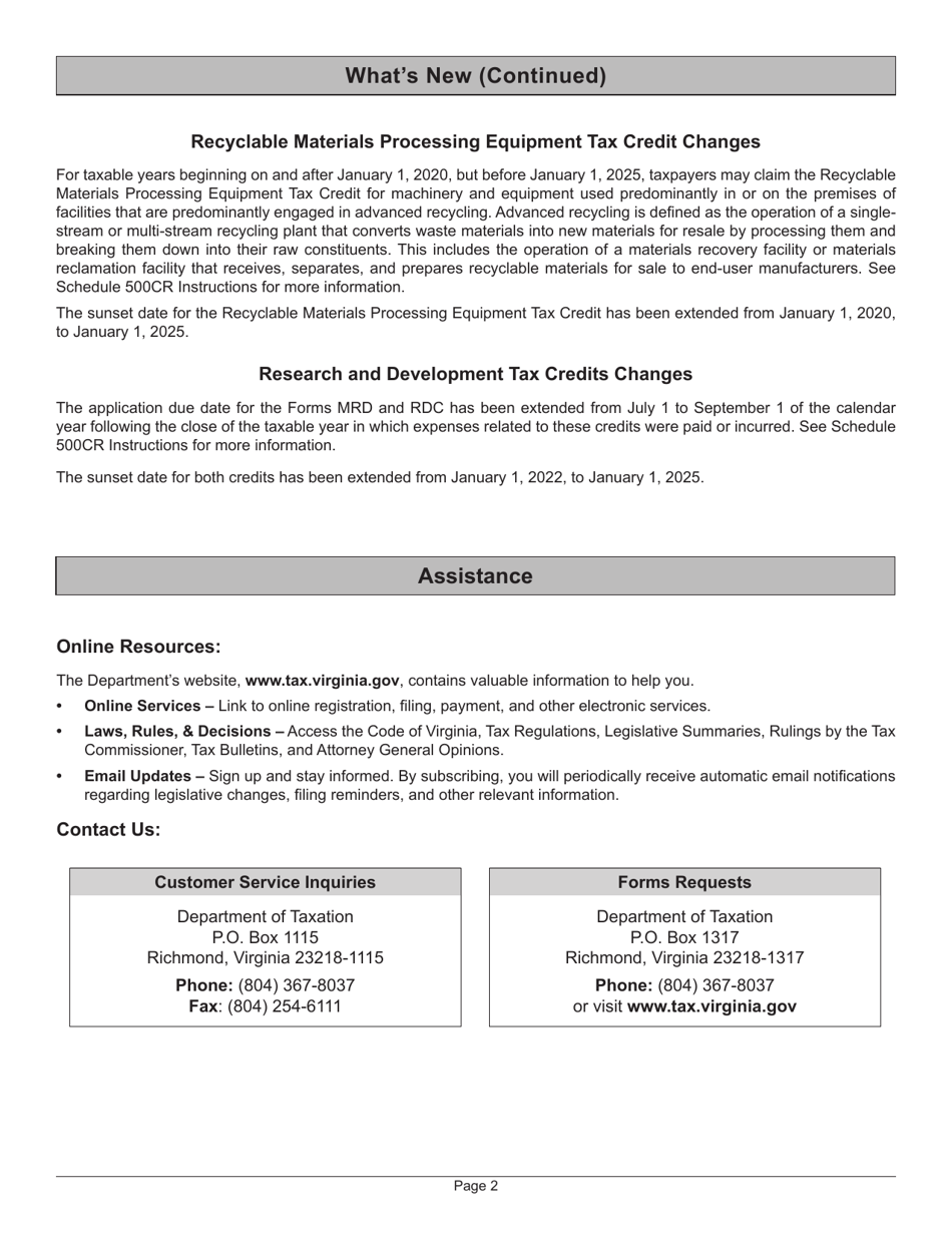 Instructions for Form 500 Virginia Corporation Income Tax Return - Virginia, Page 6