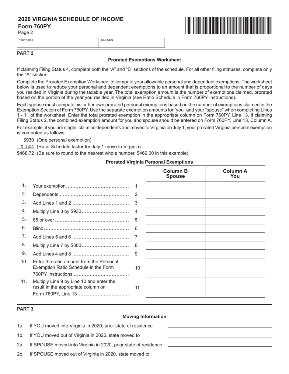 Form 760PY Virginia Schedule of Income - Virginia, Page 2