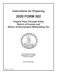 Document preview: Instructions for Form 502 Virginia Pass-Through Entity Return of Income and Return of Nonresident Withholding Tax - Virginia