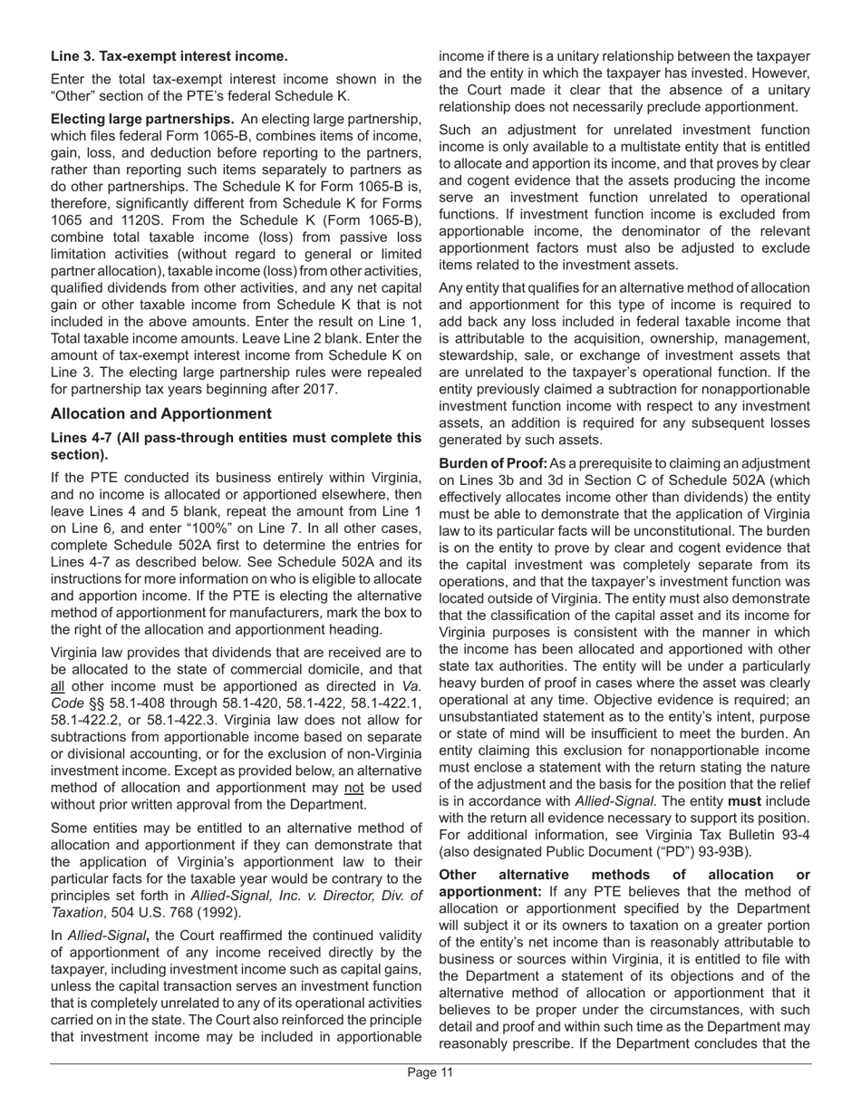 Instructions for Form 502 Virginia Pass-Through Entity Return of Income and Return of Nonresident Withholding Tax - Virginia, Page 15