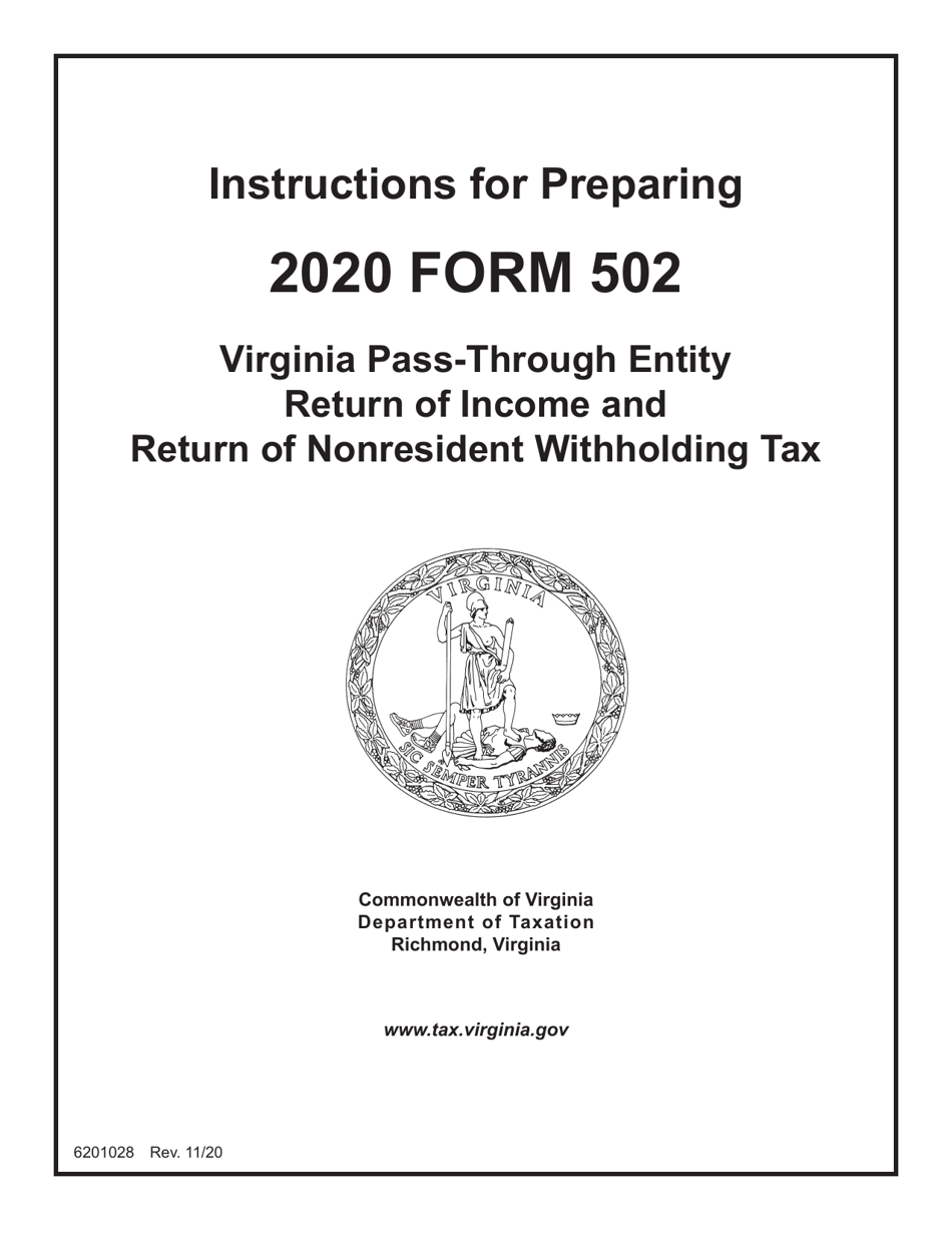 Instructions for Form 502 Virginia Pass-Through Entity Return of Income and Return of Nonresident Withholding Tax - Virginia, Page 1