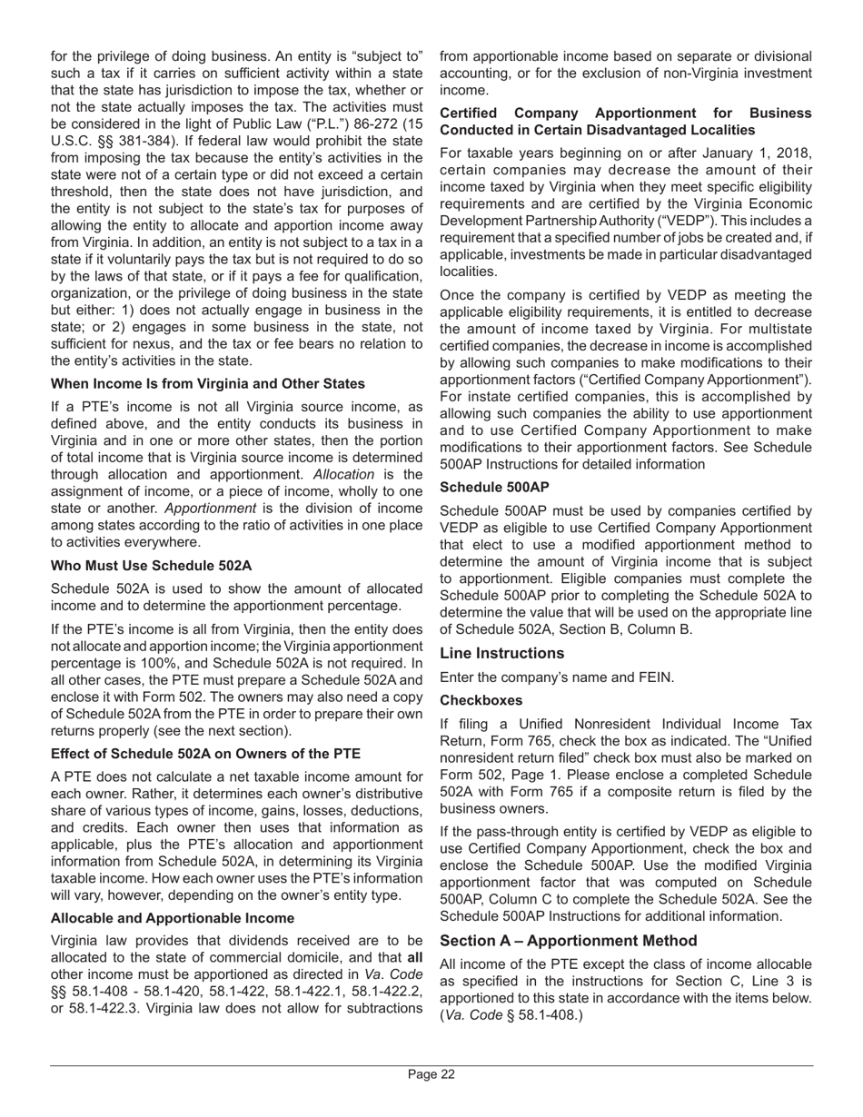 Instructions for Form 502 Virginia Pass-Through Entity Return of Income and Return of Nonresident Withholding Tax - Virginia, Page 26