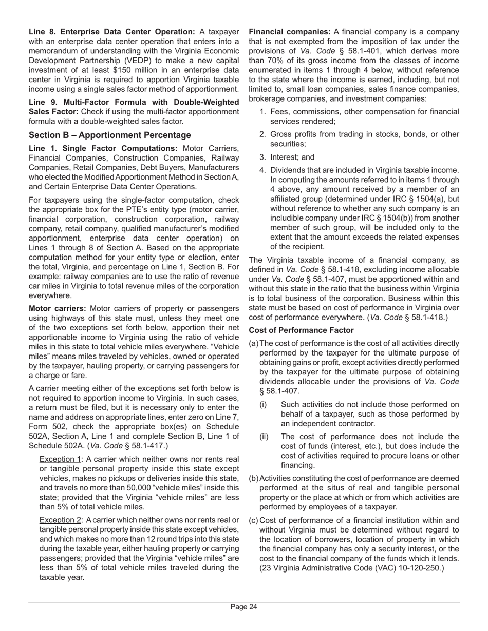 Instructions for Form 502 Virginia Pass-Through Entity Return of Income and Return of Nonresident Withholding Tax - Virginia, Page 28