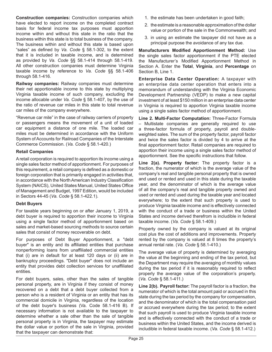 Instructions for Form 502 Virginia Pass-Through Entity Return of Income and Return of Nonresident Withholding Tax - Virginia, Page 29