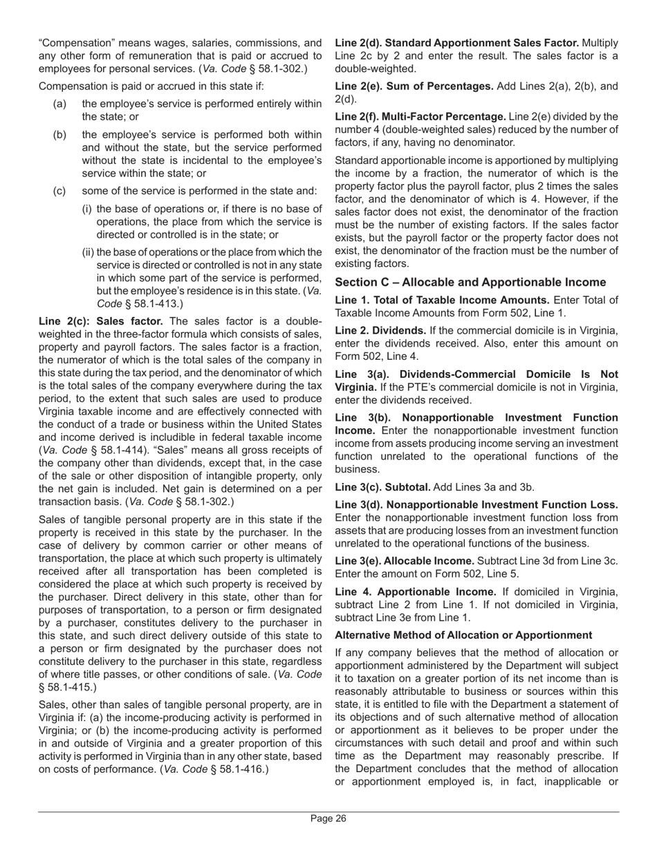 Instructions for Form 502 Virginia Pass-Through Entity Return of Income and Return of Nonresident Withholding Tax - Virginia, Page 30