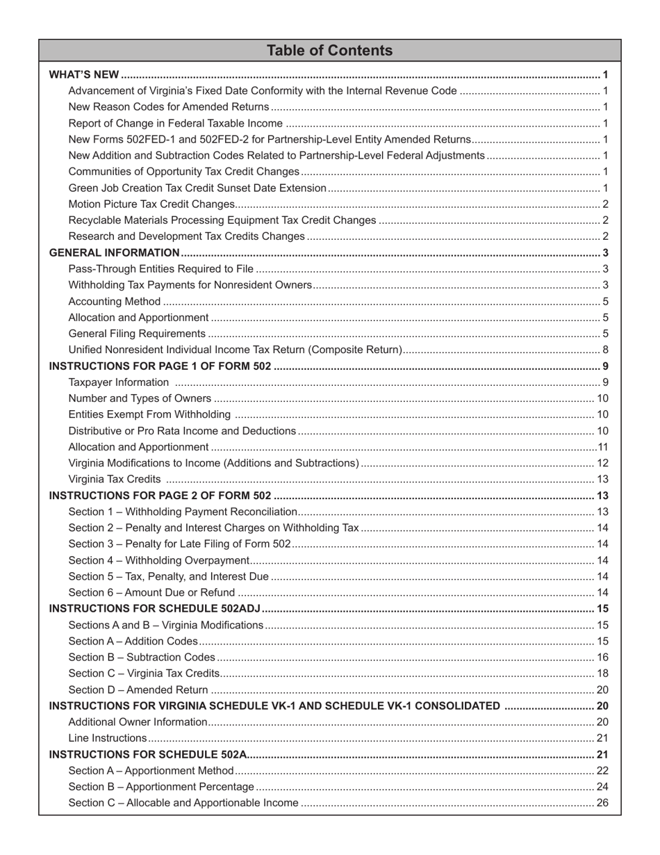 Instructions for Form 502 Virginia Pass-Through Entity Return of Income and Return of Nonresident Withholding Tax - Virginia, Page 3
