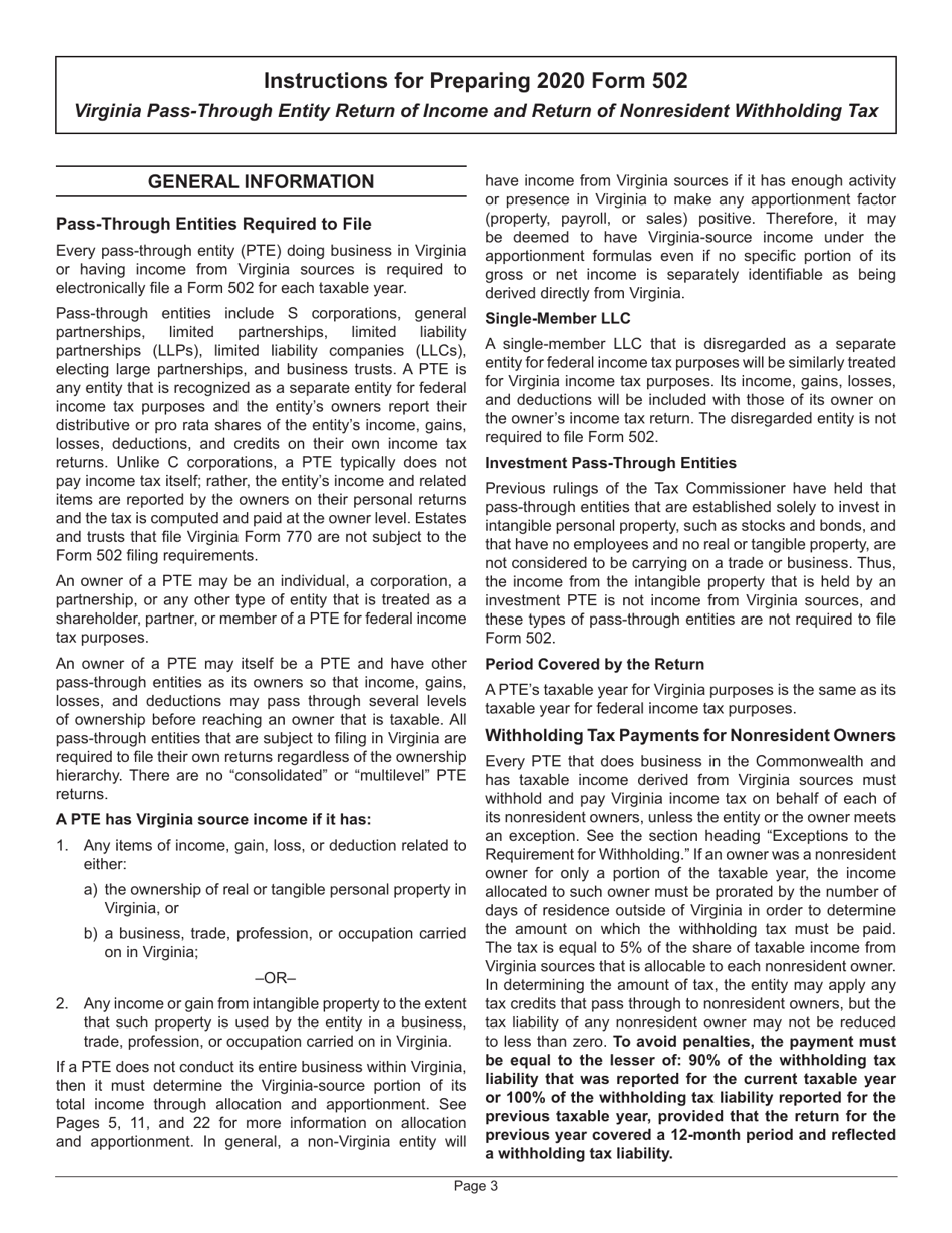 Instructions for Form 502 Virginia Pass-Through Entity Return of Income and Return of Nonresident Withholding Tax - Virginia, Page 7