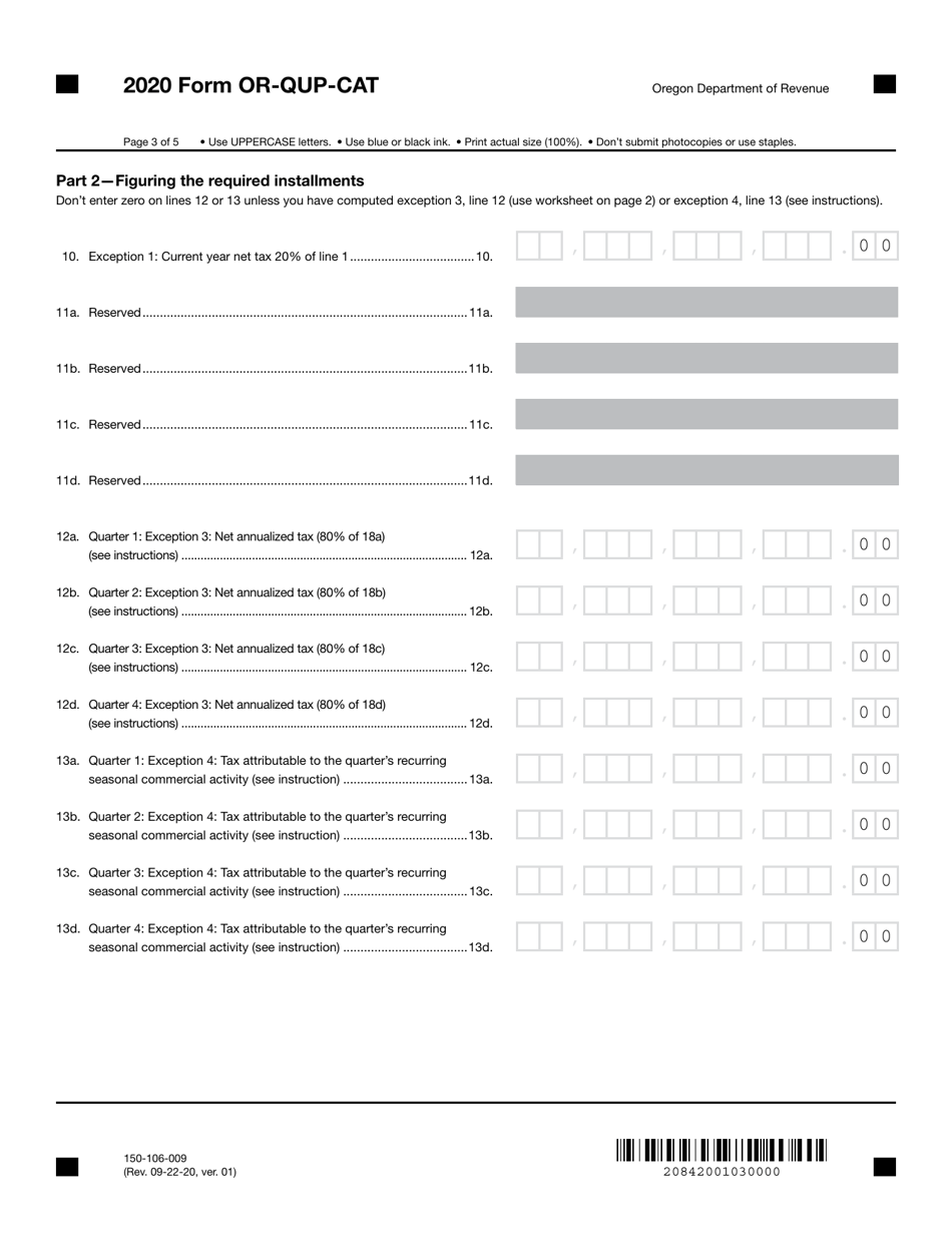 Form OR-QUP-CAT (150-106-009) Underpayment of Oregon Corporate Activity Estimated Tax - Oregon, Page 3