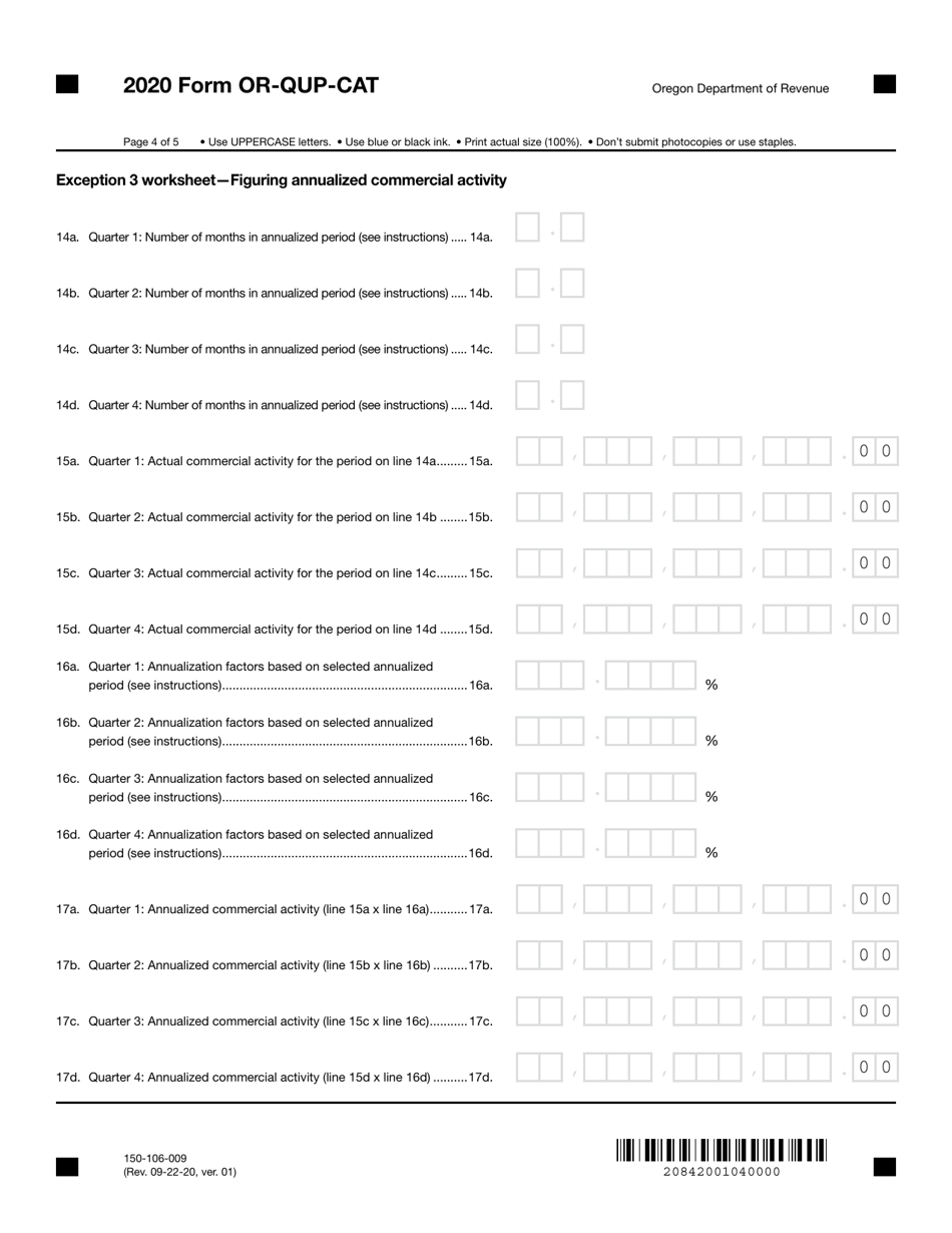 Form OR-QUP-CAT (150-106-009) Underpayment of Oregon Corporate Activity Estimated Tax - Oregon, Page 4