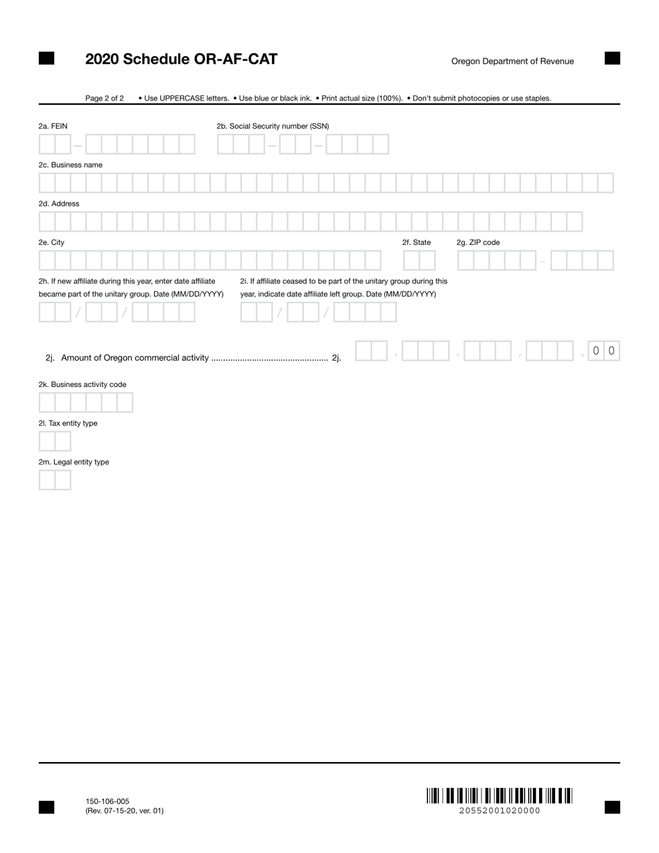 Form 150-106-005 Schedule OR-AF-CAT Schedule of Affiliates for Form or-Cat - Oregon, Page 2