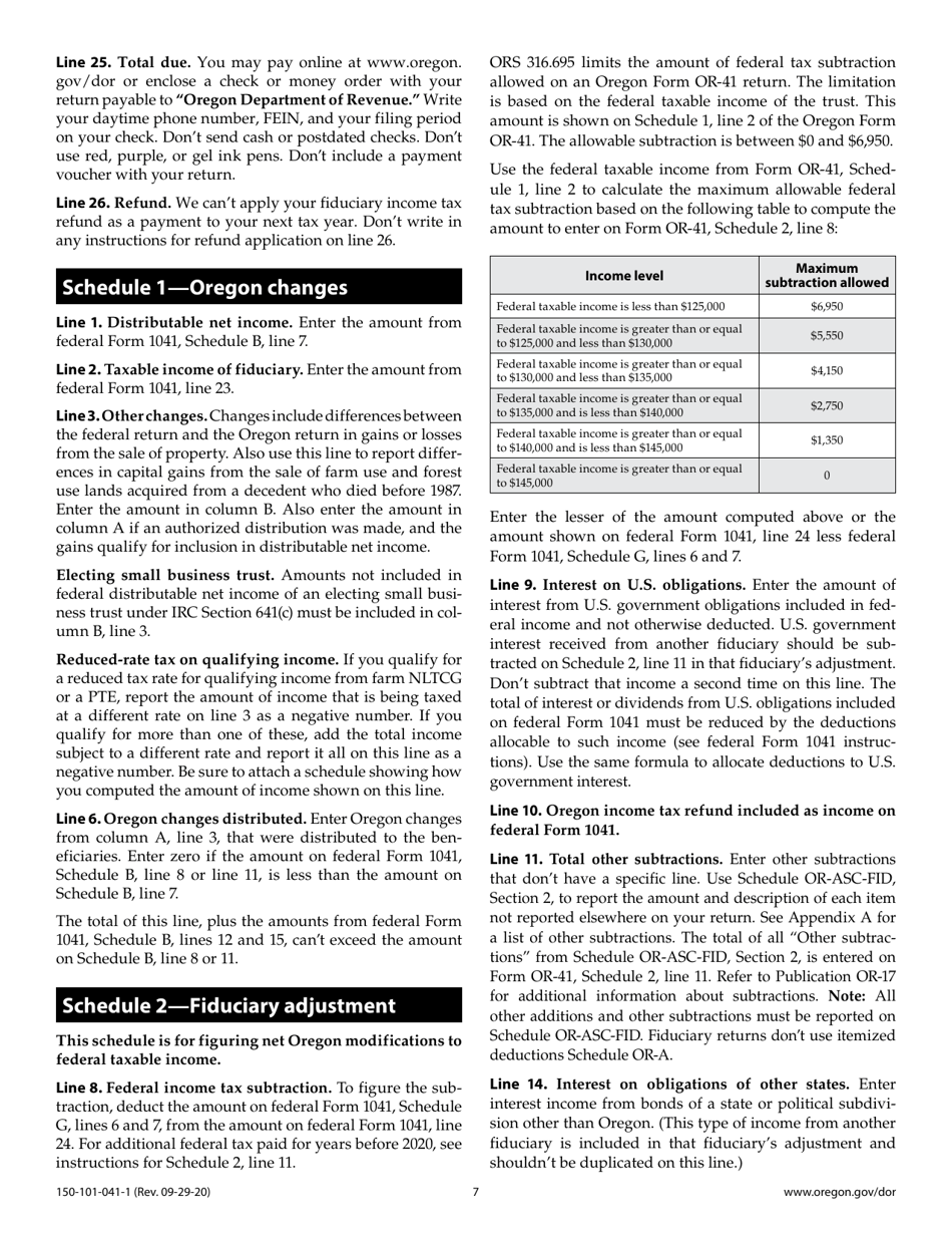 Instructions for Form OR-41, 150-101-041 Oregon Fiduciary Income Tax Return - Oregon, Page 7