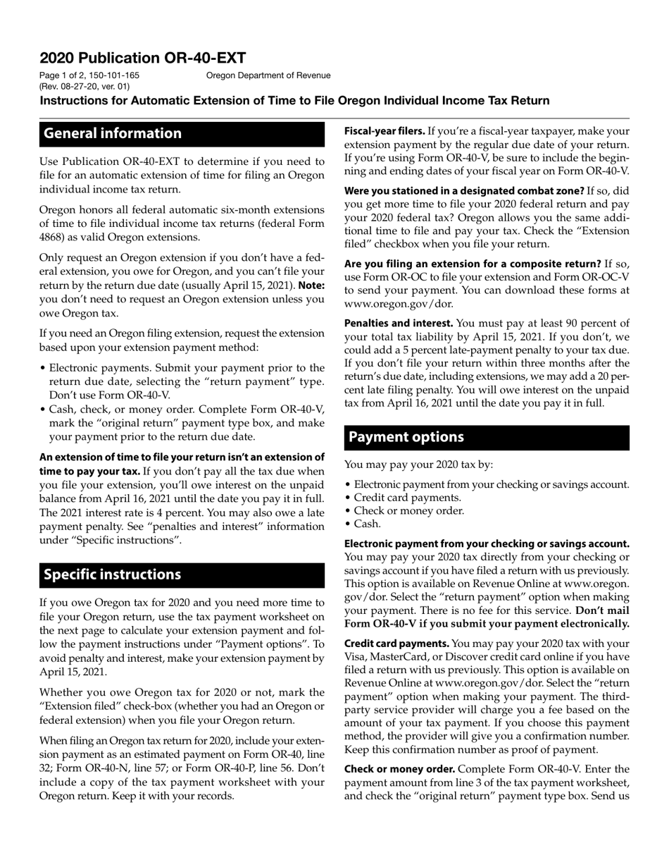 Form OR40EXT (150101165) 2020 Fill Out, Sign Online and