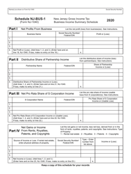 Document preview: Form NJ-1040 Schedule NJ-BUS-1 New Jersey Gross Income Tax Business Income Summary Schedule - New Jersey