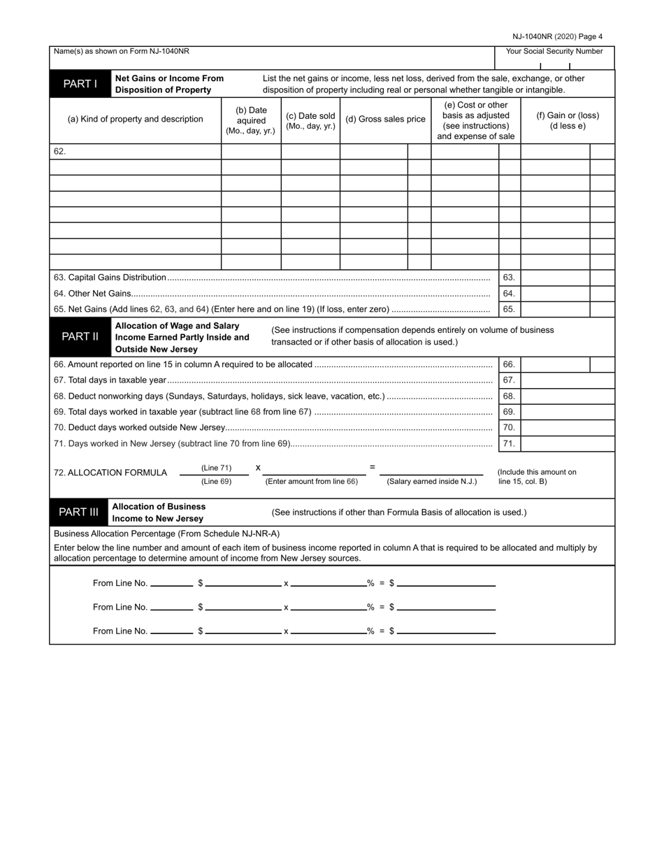 Form NJ-1040NR New Jersey Nonresident Income Tax Return - New Jersey, Page 4