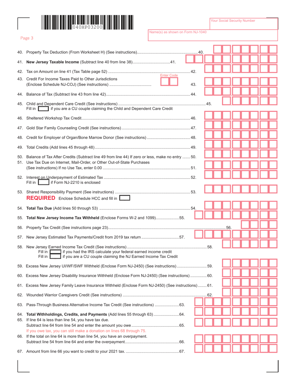 Form NJ-1040 New Jersey Resident Income Tax Return - New Jersey, Page 3