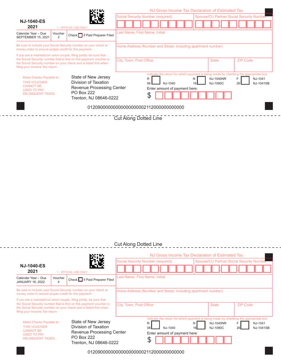 Form NJ-1040-ES Estimated Tax Voucher - New Jersey, Page 2
