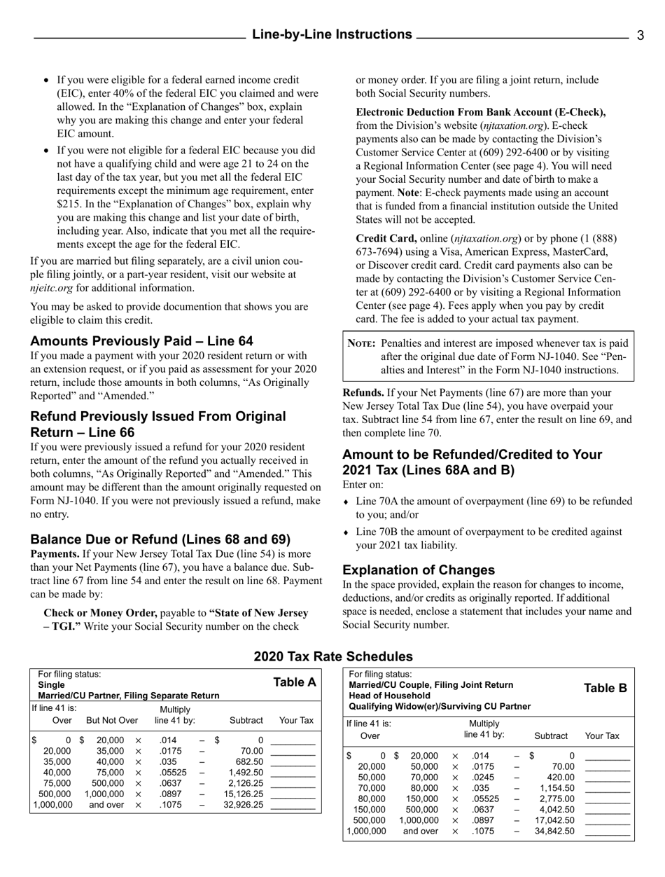 Download Instructions for Form NJ1040X New Jersey Amended Resident