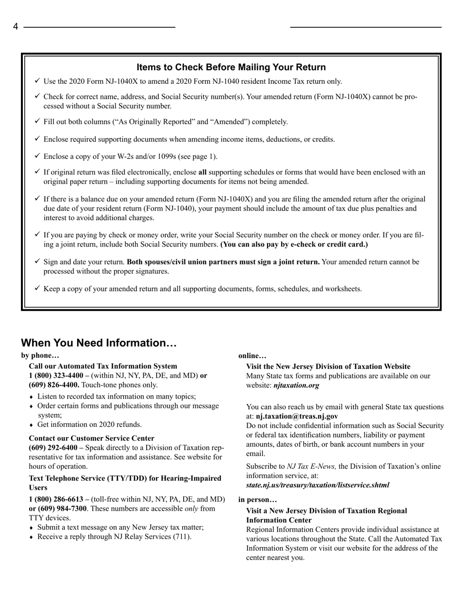 Download Instructions for Form NJ1040X New Jersey Amended Resident