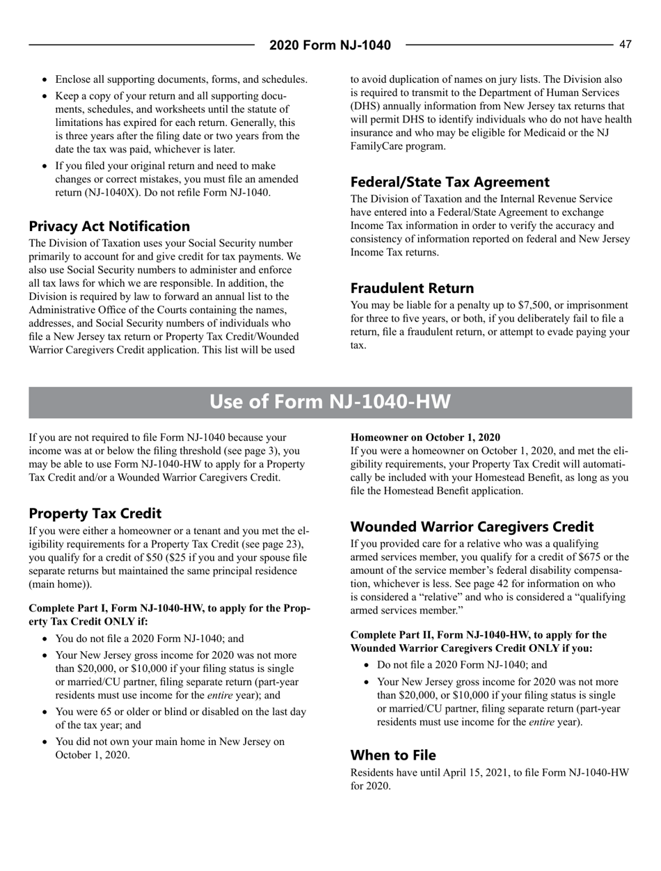 Download Instructions For Form NJ 1040 New Jersey Resident Income Tax 