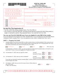 Form NJ-1040-HW Property Tax Credit Application Wounded Warrior Caregivers Credit Application - New Jersey