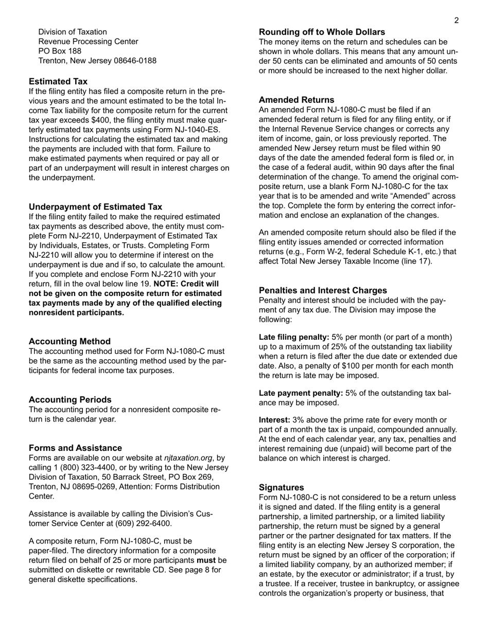 Instructions for Form NJ-1080A, NJ-1080B, NJ-1080C, NJ-1080E - New Jersey, Page 2